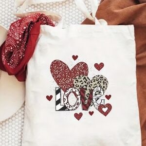 Stylish White Love Tote Bag Or Your Choice Material 4 Men Women Kids Or Infants